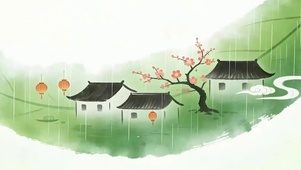 雨天古风树木带鱼屏