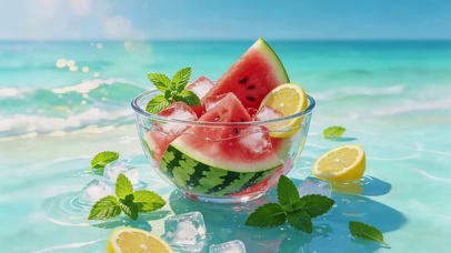 夏日海滩西瓜