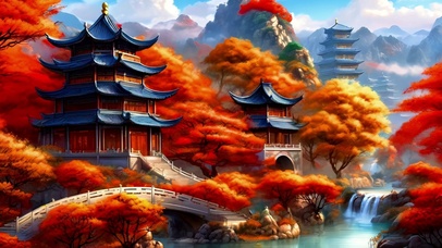 秋日古风凉亭美景