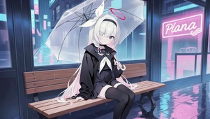 雨天街角银发二次元美少女