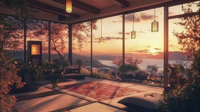 唯美别墅落日黄昏窗景