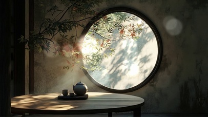 园林建筑静谧午后阳光