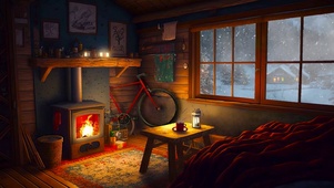 温馨雪天木屋