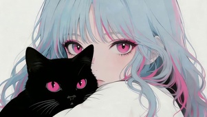 可爱女孩和黑猫