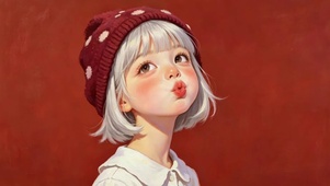 嘟嘟嘴的白发小女孩