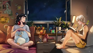 男孩女孩深夜床边聊天唯美