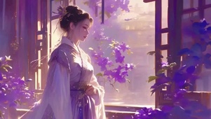 紫色汉服花花少女