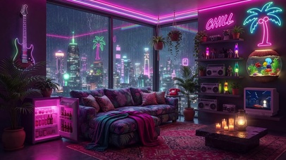 雨夜霓虹复古潮酷房间