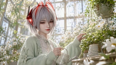 花房里的浇花少女麦晓雯