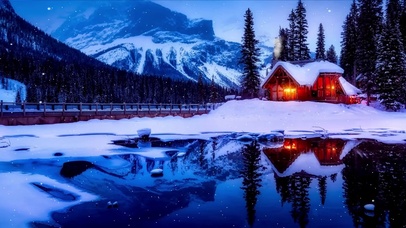 湖边冬雪小木屋_2