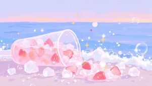 草莓椰果冰饮·海滨倾洒之美