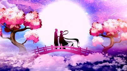 七夕花瓣飘落牛郎织女鹊桥会