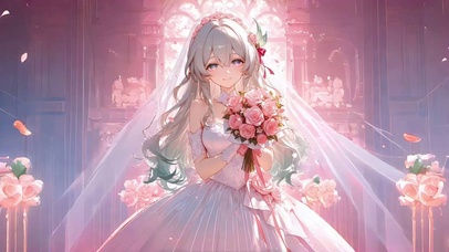 二次元少女-粉婚纱-教堂玫瑰