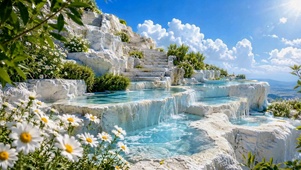 清新治愈蓝湖阶梯风景