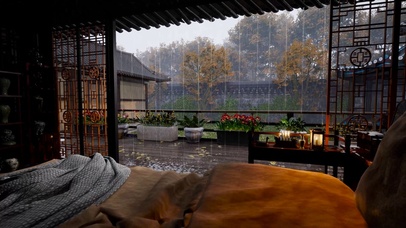 雨天庭院木屋(风景动态壁纸) - 动态壁纸下载 - 元气壁纸