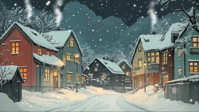 冬日温馨小镇积雪街道