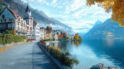 秋季房屋树木