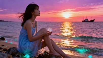 纱裙拂过橘色海