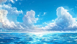 蓝天白云海景带鱼屏