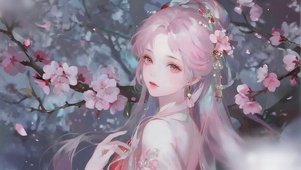 樱花林中的少女