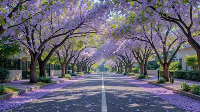 唯美紫色樱花林荫大道