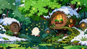 雪景森林荡秋千