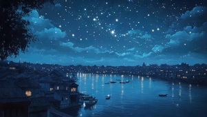 静谧晴朗星空城市夜景