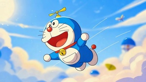 乘着竹蜻蜓的蓝胖子