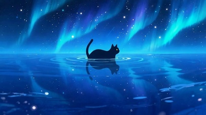 夜景游水猫咪