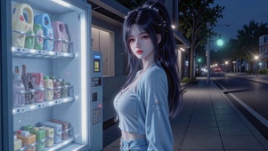 夜晚自动贩卖机旁美少女