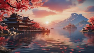 秋日唯美古风湖畔