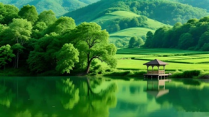 绿色护眼山水