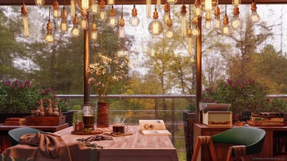 宁静温馨下雨咖啡店