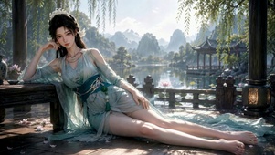 临水亭台古风清雅美人