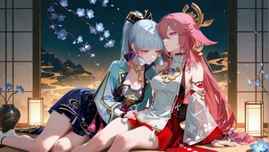 双子少女夜樱共赏