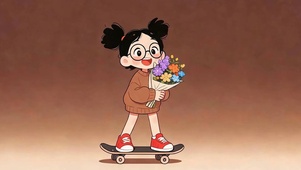 女孩拿着鲜花