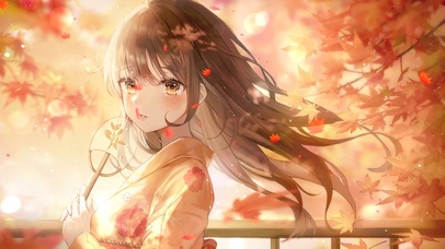 清纯秋日枫落少女