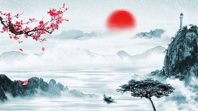 中国风水墨山水梅花飘落