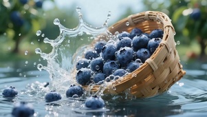 一篮蓝莓倒入水下