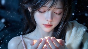 唯美聆风捧雪少女
