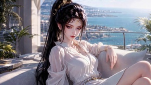 海景阳台优雅美少女