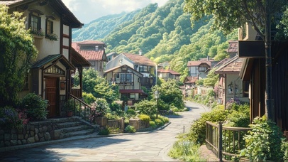 夏日绿色宁静欧式小镇