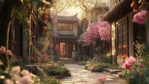 庭院唯美建筑黄昏风景
