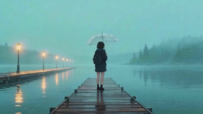 雨天湖滩栈桥