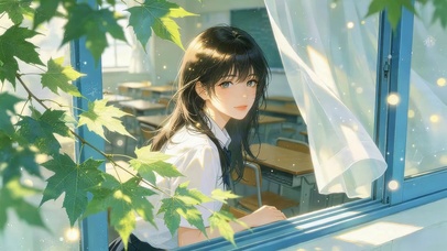教室里窗边女孩