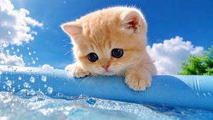 萌猫戏水