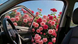 车窗外鲜花
