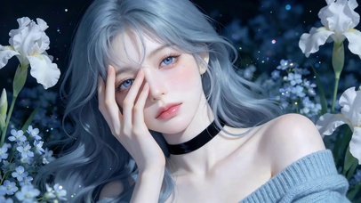 蓝调花海清冷美女
