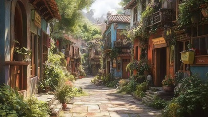 夏日清新小镇街道建筑