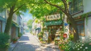夏日绿荫小镇